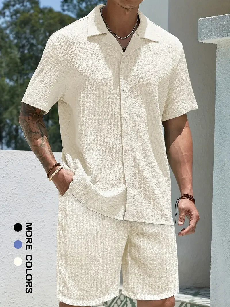 new small checkered texture shirt and shorts suit