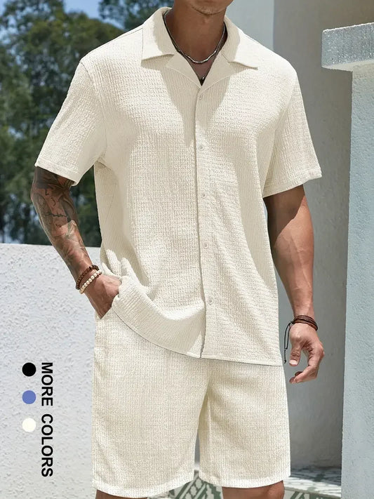new small checkered texture shirt and shorts suit