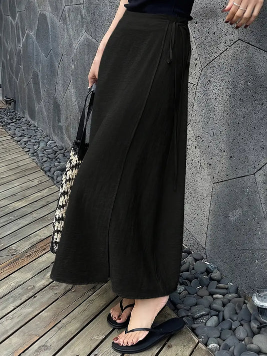 Casual Tie Front Maxi Skirt High Waisted
