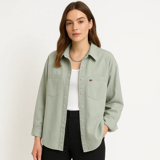 Relaxed Fit Long Sleeve Collar Button-Up Shirt