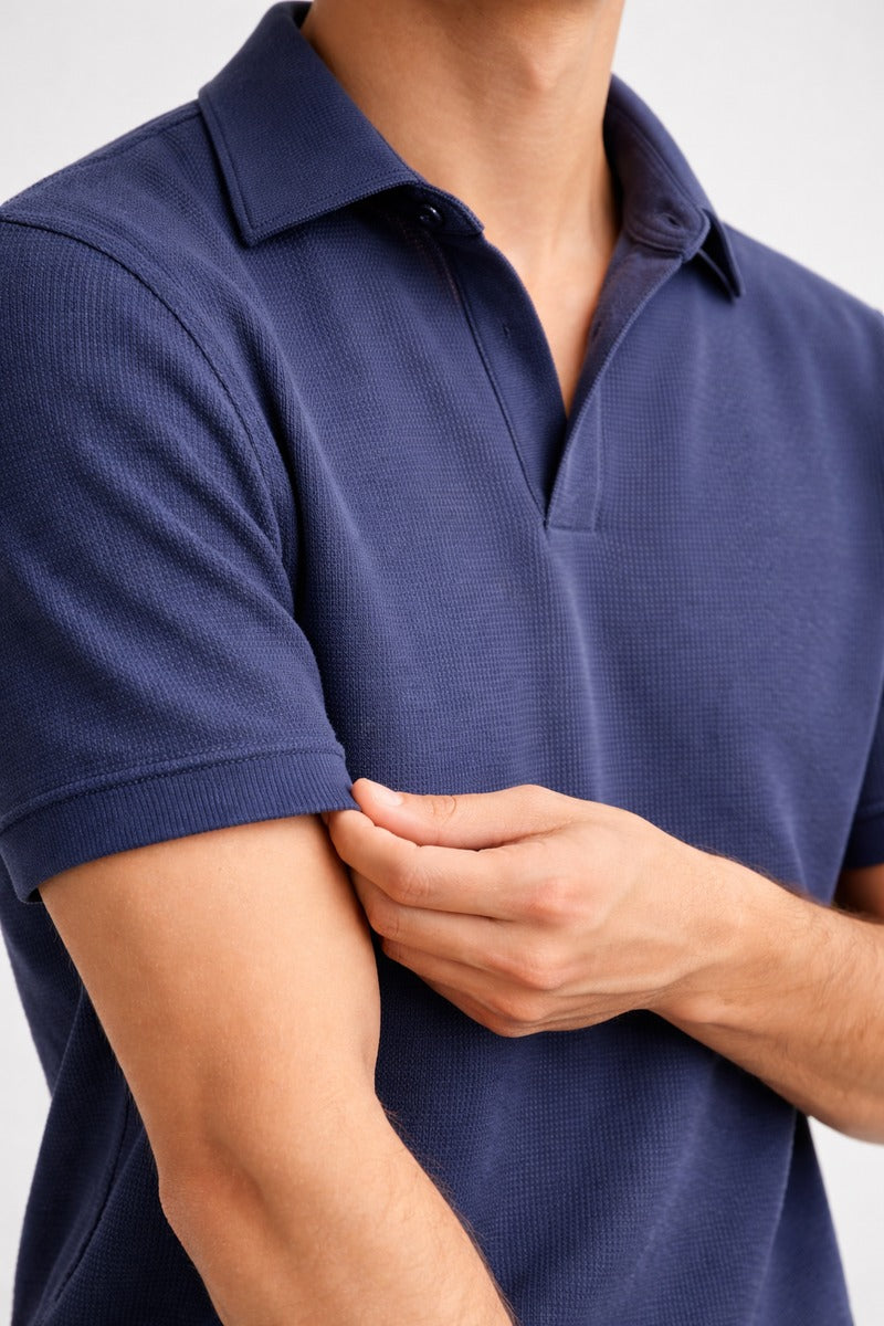 Textured Polo Navy Blue