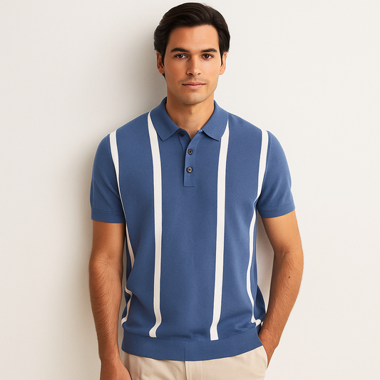 Short Sleeve Casual Knitted Striped Polo Shirt