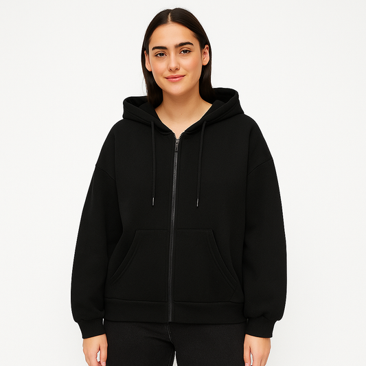 Zip Up Drop Shoulder Hoodie