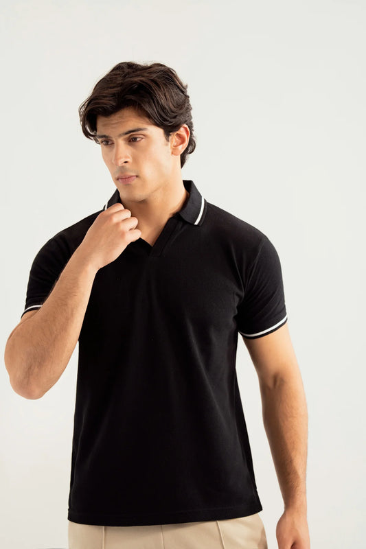 Black Polo - Contrast Collar