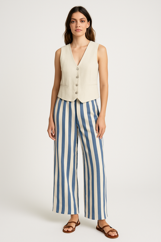 Chic Two-Piece Set Striped Wide-Leg Pants