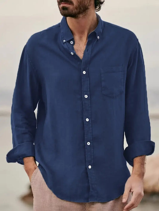 Casual Long Sleeve Shirt Chest Pocket, Lightweight