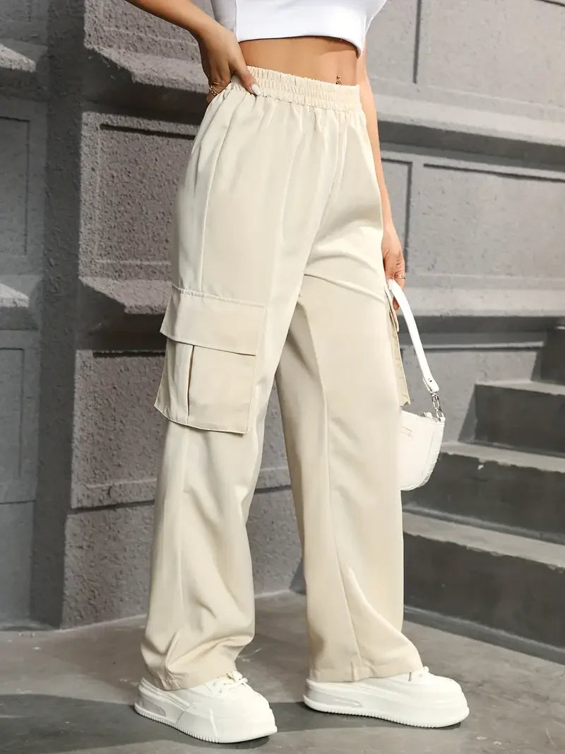 Straight Leg Cargo Pants, High Waist Pants