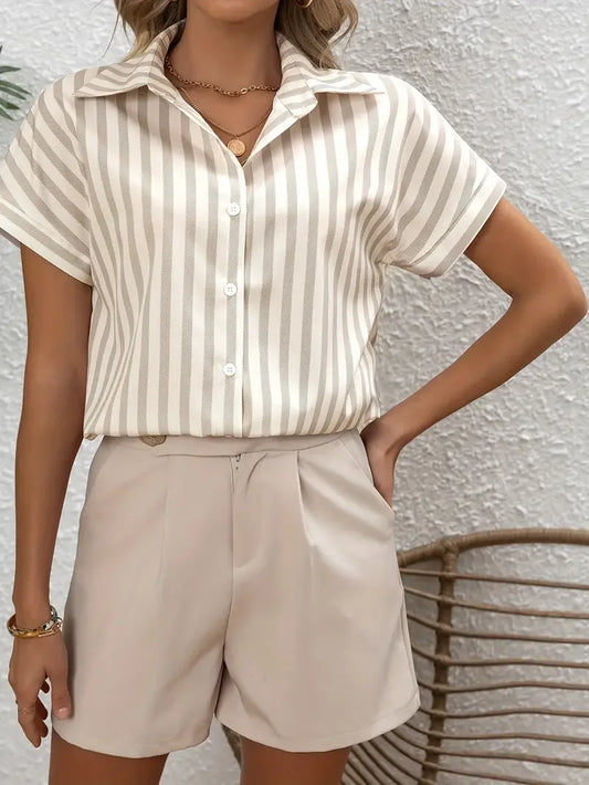 French Polo Shirt with Batwing Sleeves, Striped Print,