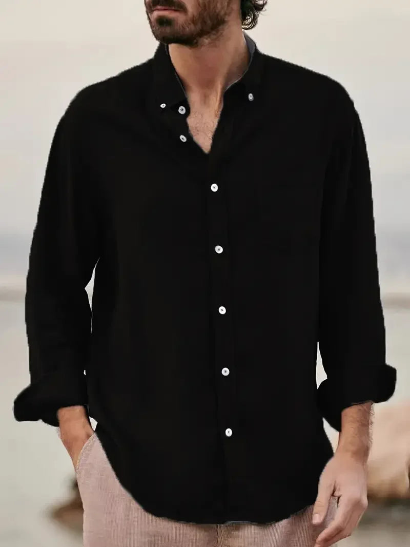 Casual Long Sleeve Shirt Chest Pocket, Lightweight