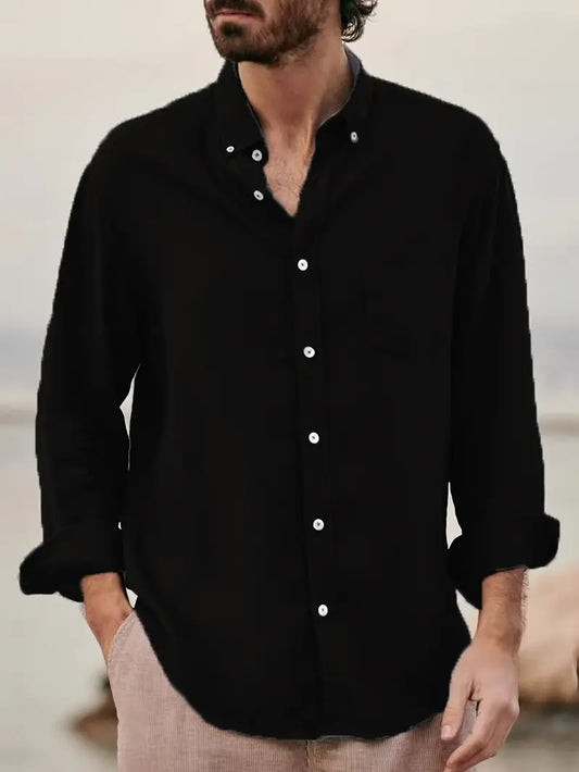 Casual Long Sleeve Shirt Chest Pocket, Lightweight