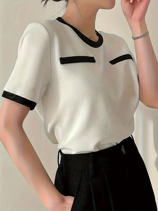 Casual Color-Block Round Neck Shirt