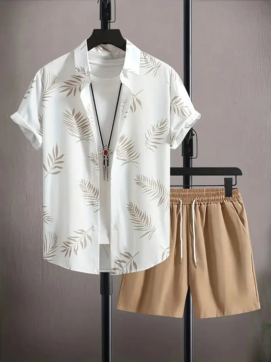 Casual Two-Piece Light Brown and White Polyester