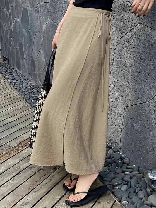 Casual Tie Front Maxi Skirt High-Waisted