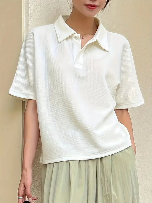 Casual Solid Color Turtleneck Short Sleeve Top