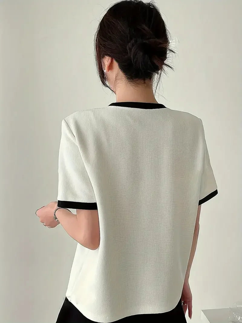 Casual Color-Block Round Neck Shirt