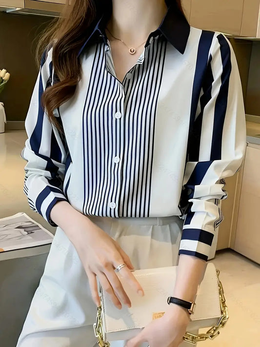 Striped Long Sleeve Blouse - Loose Fit
