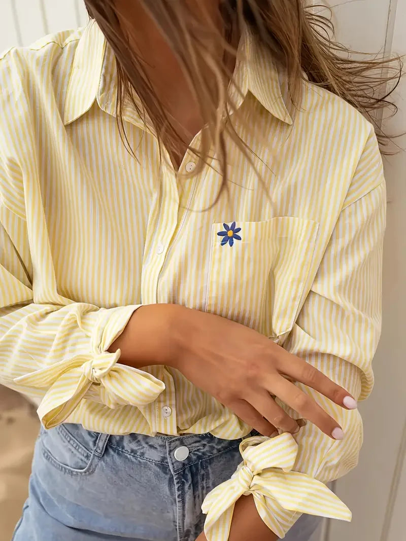 Button-Up Shirt - Long Sleeve, Yellow & White