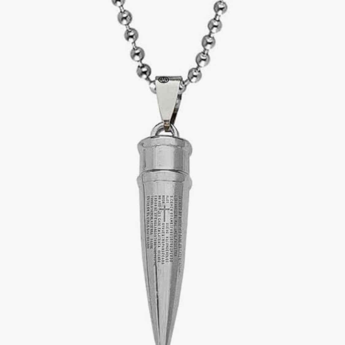 Silver Plated Titanium Stainless Steel Rifle Bullet Pendant Necklace Jay MX