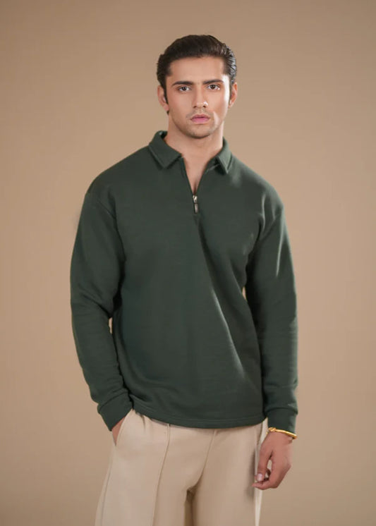 Deep Green Fleece Zipper Polo
