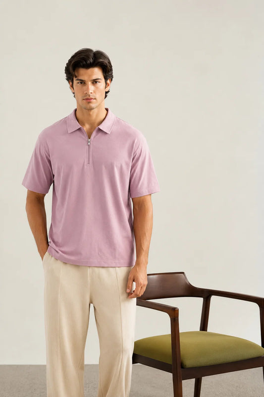 Light Pink Basic Zipper Polo